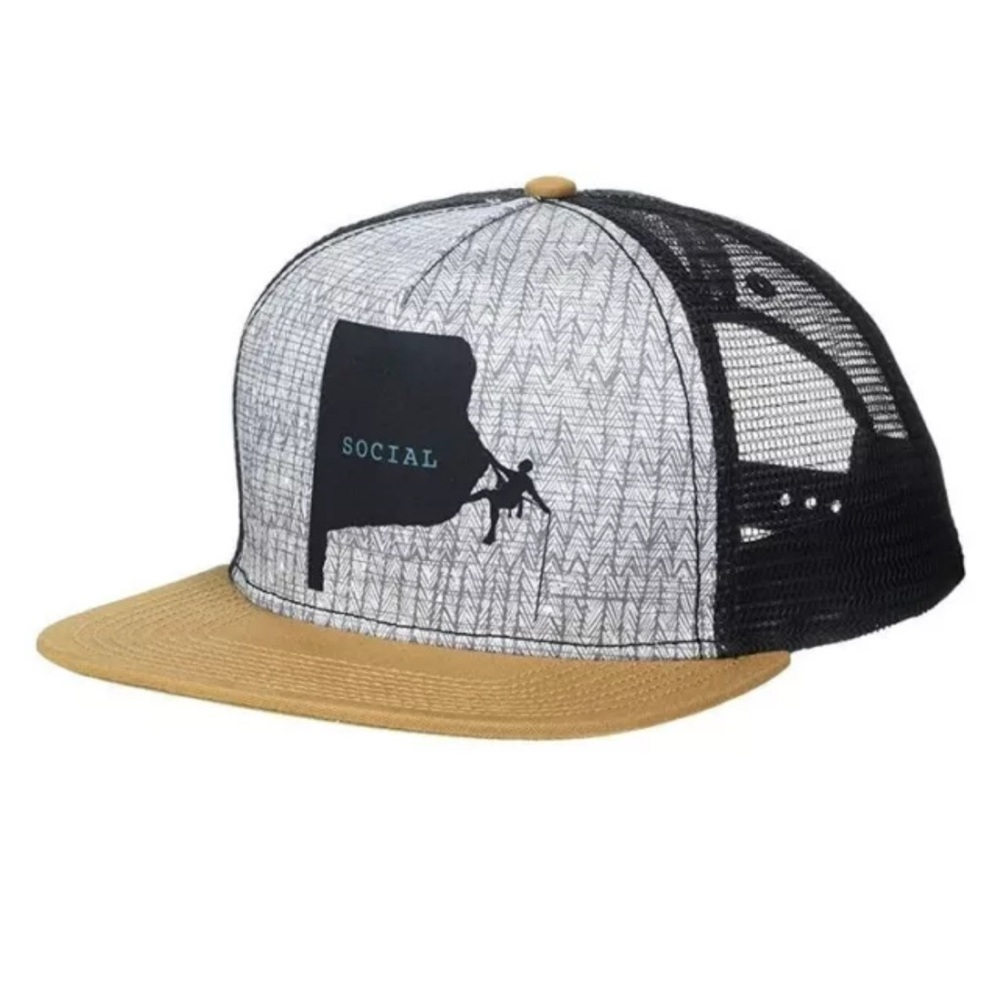 Prana Journeyman‎ Flat Brim Trucker Hat NWT Nomad Climber Mesh Gray Sustainable